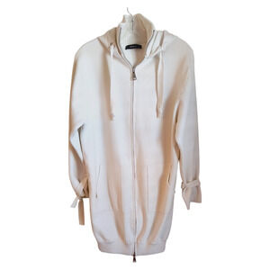 Zara Knit Longline Sweatshirt Women's Sz M White Full Zip Long sleeve Pockets